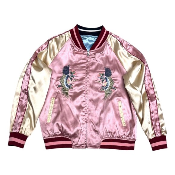 JAPAN SUKAJAN Satin Okinawa REVERSIBLE Tiger Bomber Jacket Womens Medium - Picture 3 of 9